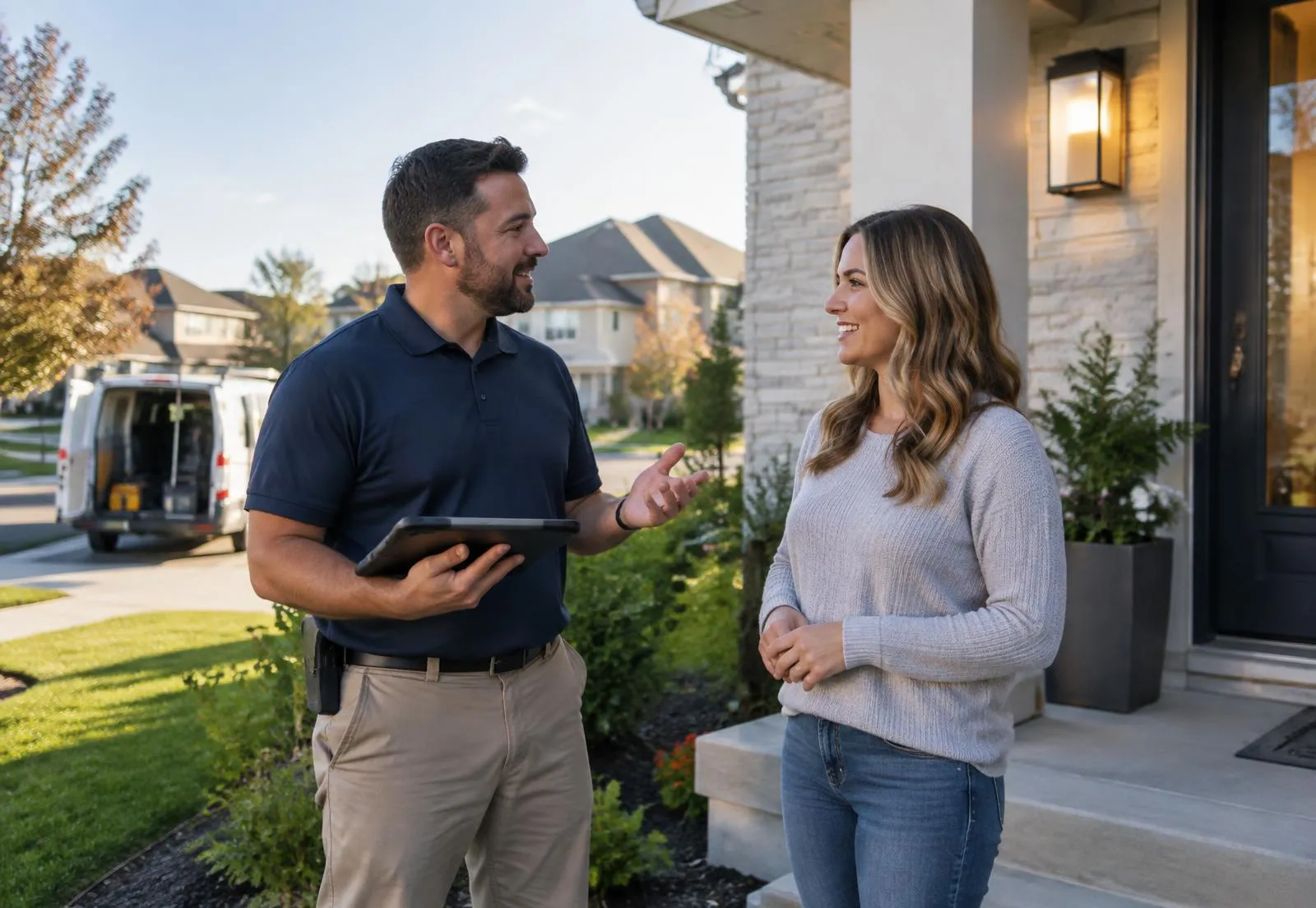 A Frontline representative helping a homeowner explore connectivity options